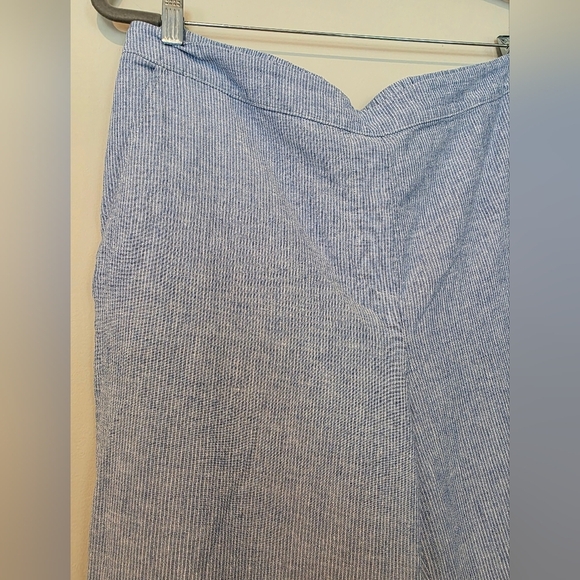 Chicos Size 2 (12) Pismo Beach Stripe Linen Blend Straight Pant Embroidered Hem - Picture 3 of 9